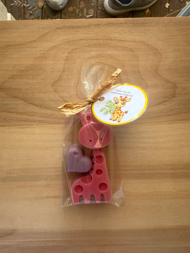 10 Giraffe and Heart Soap Favors